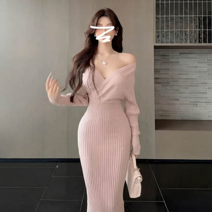 Aurelía Ribbed Off-Shoulder Midi