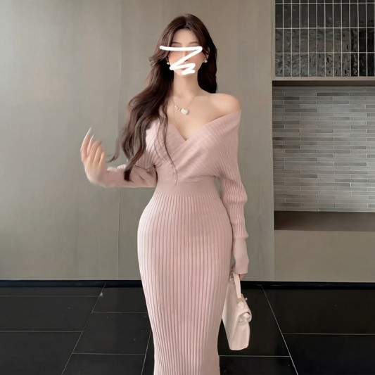 Aurelía Ribbed Off-Shoulder Midi