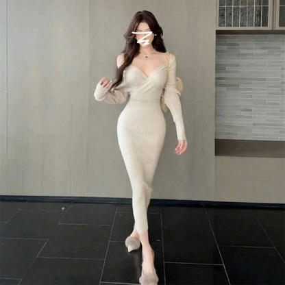 Aurelía Ribbed Off-Shoulder Midi